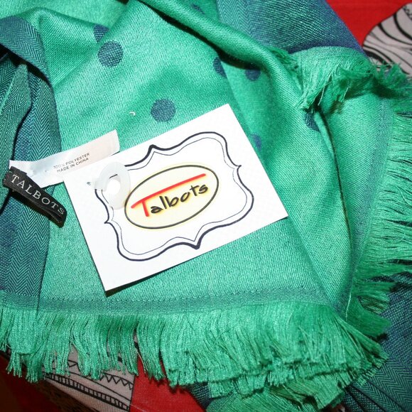 Talbots Fringed Green / Dark Green Polyester Long Winter Scarf - Picture 7 of 10